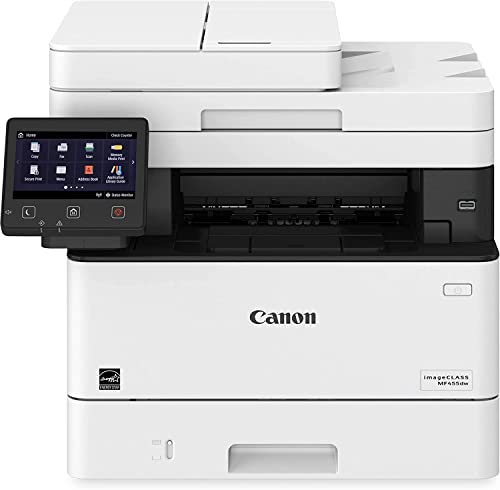 Canon imageCLASS MF455dw All-in-One Wireless Monochrome Laser Printer, White - Print Scan Copy Fax - 40 ppm, 600 x 600 dpi, 1GB Memory, Auto 2-Sided Printing, 8.5x14 Legal, 5" Touch Panel, Ethernet