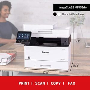 Canon imageCLASS MF455dw All-in-One Wireless Monochrome Laser Printer, White - Print Scan Copy Fax - 40 ppm, 600 x 600 dpi, 1GB Memory, Auto 2-Sided Printing, 8.5x14 Legal, 5" Touch Panel, Ethernet