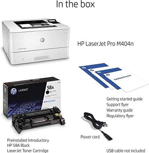 HP Laserjet Pro M404n Single-Function Wired Monochrome Laser Printer, White - Print only - 40 ppm, 4800 x 600 dpi, 256MB Memory, 8.5 x 14, Ethernet, Cbmou Printer_Cable