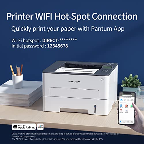 Pantum Monochrome Laser Printer Black and White Laser Printer Wireless Small Computer Printer with Auto Duplex 2-Sided Printer Home Use with Mobile Printing and School Student, 30ppm P3012DW