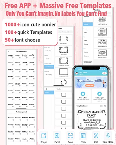 Memoking M200 Label Maker Machine with Tape 3 Rolls - Portable Label Printer for Labeling Products - Bluetooth Label-Maker Wireless - Thermal Barcode Label Printer for Clothes,Address,Jars,Album,Cable