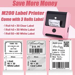 Memoking M200 Label Maker Machine with Tape 3 Rolls - Portable Label Printer for Labeling Products - Bluetooth Label-Maker Wireless - Thermal Barcode Label Printer for Clothes,Address,Jars,Album,Cable