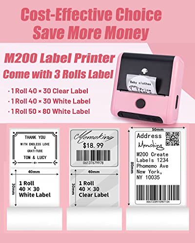 Memoking M200 Label Maker Machine with Tape 3 Rolls - Portable Label Printer for Labeling Products - Bluetooth Label-Maker Wireless - Thermal Barcode Label Printer for Clothes,Address,Jars,Album,Cable