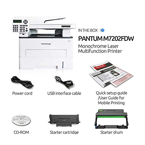 Pantum M7202FDW All-in-One Laser Printer Copier Scanner Fax, High Print and Copy Speed, Auto-Duplex Printing, with Wireless, Ethernet & USB Capabilities (V2W81B)