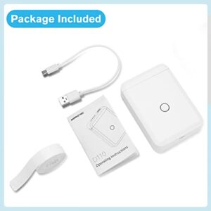 Label Maker, D110 Portable Wireless Connection Bluetooth Mini Label Printer with Tape, Multiple Templates Available for Phone Pad Office Home USB Rechargeable, White