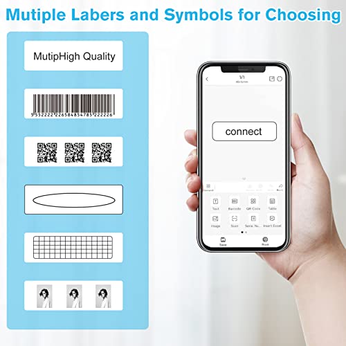Label Maker, D110 Portable Wireless Connection Bluetooth Mini Label Printer with Tape, Multiple Templates Available for Phone Pad Office Home USB Rechargeable, White