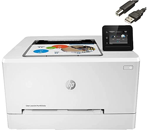 HP Color Laserjet Pro M255dw Wireless Laser Printer, Auto 2-Sided Printing, Remote Mobile Print, 22 ppm, 250-Sheet, Compatible with Alexa, White - Bundle with JAWFOAL Printer Cable