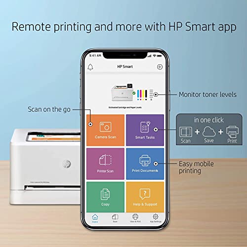 HP Color Laserjet Pro M255dw Wireless Laser Printer, Auto 2-Sided Printing, Remote Mobile Print, 22 ppm, 250-Sheet, Compatible with Alexa, White - Bundle with JAWFOAL Printer Cable