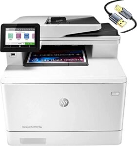 hp laserjet pro m479fdw all-in-one wireless color laser printer, white – print scan copy fax – 28 ppm, 600×600 dpi, 50-sheet adf, auto duplex printing, ethernet, cbmou printer＿cable
