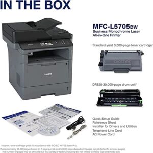 Brother MFC-L5705DW Business Monochrome Laser All-in-One Printer, Duplex Printing, Scan and Copy, 1200 x 1200 dpi, 42ppm, 256MB, Bundle with JAWFOAL Printer Cable