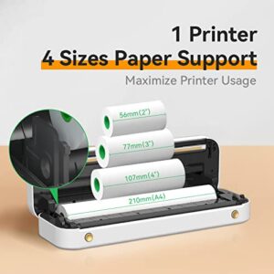 Buyounger Portable Printer, A4 Wireless Bluetooth Travel Printer, Portable Thermal Printer Compatible with Android and iOS, Mobile Printer Supports 2''/3''/4'' Papers Width