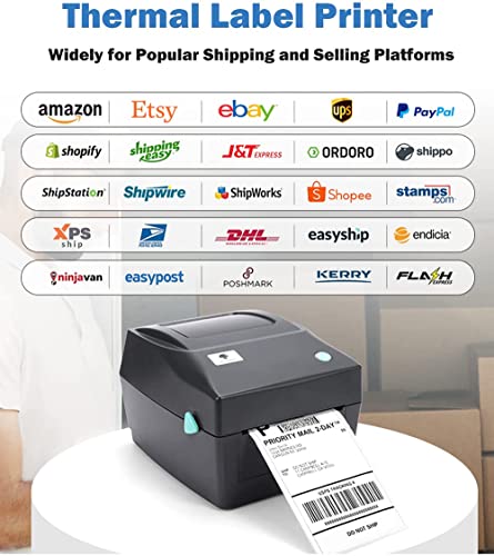 Shipping Label Printer for Shipping Packages, Desktop Thermal Label Printer for Small Business, Address Barcode Printer Compatible with UPS FedEx USPS Etsy Shopify Ebay DHL, Roll/Fanfold 4x6 Labels