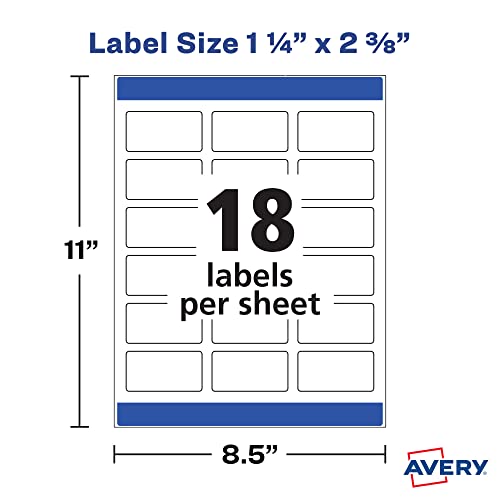 Avery Printable Dissolvable Rectangle Labels, 1-1/4" x 2-3/8", White, 90 Customizable Labels (4224)