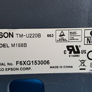 Epson TM-U220B M188B POS Receipt Printer USB Interface - Red & Black Ribbon - with Power Supply