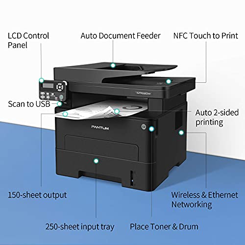 Pantum Laser Printer All in One Laser Printer Scanner Copier, Black White Printer Wirelessly Printer at 35PPM, M7102DW(V4T56A)