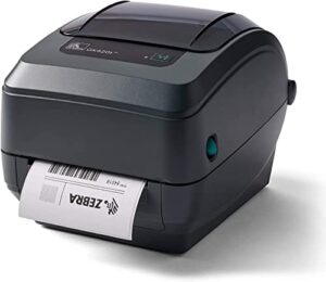 zebra gk420t thermal transfer desktop monochrome barcode label printer, gray – usb, serial and ethernet connectivity, 203 dpi, 4.25″ max print width, jttands