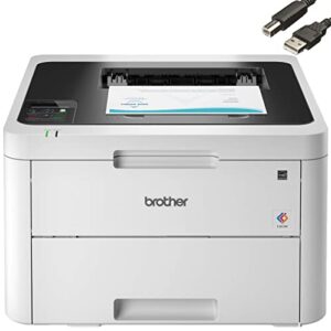 brother hl-l3230cdw compact digital color laser printer, wireless printing, automatic duplex printing, built-in wireless, 256 mb, 25 ppm, 250-sheet, white-bundle with printer cable