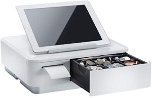 star micronics mpop integrated usb-c lightning receipt printer & cash drawer with tablet stand – white