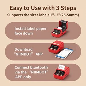 PTJOO B21 Label Maker Machine with Tape 1" x 2"(25 x 50mm) Wide Cute Fonts Emoji Different Calligraphy Customizable Bluetooth USB Rechargeable for Android iOS Fast and Easy(Red)