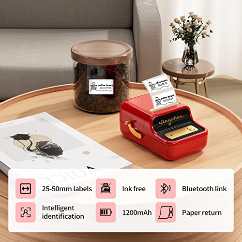 PTJOO B21 Label Maker Machine with Tape 1" x 2"(25 x 50mm) Wide Cute Fonts Emoji Different Calligraphy Customizable Bluetooth USB Rechargeable for Android iOS Fast and Easy(Red)