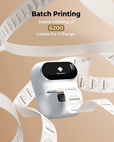 Phomemo M110 Label Printer - Bluetooth Portable Label Maker No Ink, Mini Barcode Label Printer for Retail, Address, Barcode, Home, for PC/Mac, iOS/Android with 3pack Most Used Labels, Snow White