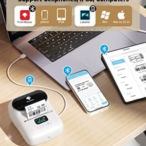 Phomemo M110 Label Printer - Bluetooth Portable Label Maker No Ink, Mini Barcode Label Printer for Retail, Address, Barcode, Home, for PC/Mac, iOS/Android with 3pack Most Used Labels, Snow White