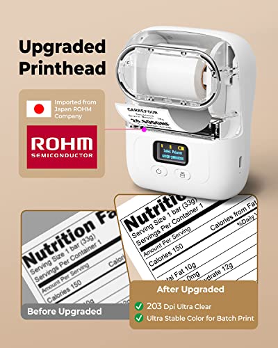 Phomemo M110 Label Printer - Bluetooth Portable Label Maker No Ink, Mini Barcode Label Printer for Retail, Address, Barcode, Home, for PC/Mac, iOS/Android with 3pack Most Used Labels, Snow White