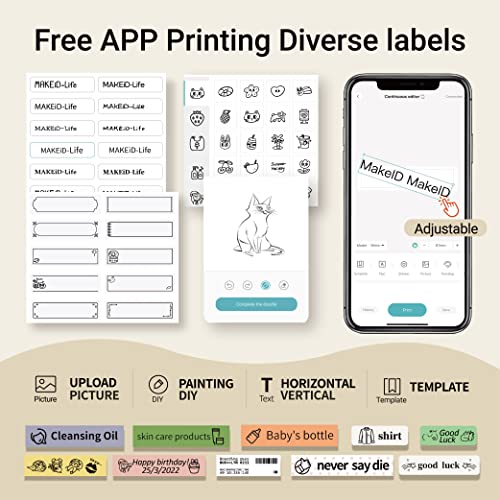 MakeID HD(300dpi) Label Maker Machine with 4 Rolls Tape, Bluetooth Multifunction Label Printer Available for Smartphone, Smart Sticker Maker with Multiple Templates for Office Home Organization