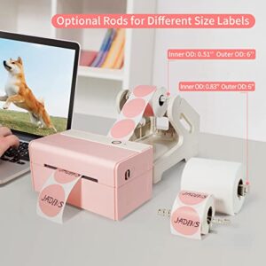 JADENS Pink Thermal Label Printer & White Label Holder, Label Holder for Rolls and Fan-fold Labels & Bluetooth Thermal Label Printer