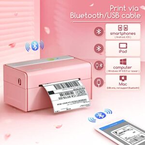 JADENS Pink Thermal Label Printer & White Label Holder, Label Holder for Rolls and Fan-fold Labels & Bluetooth Thermal Label Printer