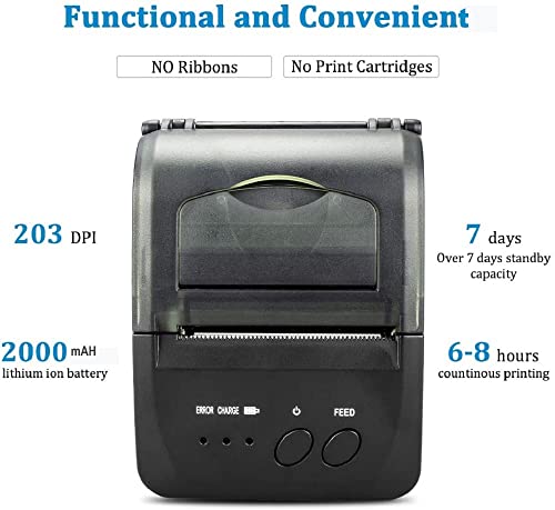 NETUM Bluetooth Receipt Printer, 58mm Mini Thermal POS Printer Portable Personal Bill Printer 2 inches for Restaurant Sales Retail Compatible with Android