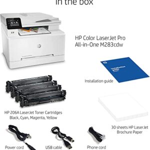 HP Color Laserjet Pro MFP M283cdw All-in-One Wireless Laser Printer, White - Print Scan Copy Fax - 22 ppm, 600 x 600 dpi, 8.5 x 14, 50-Sheet ADF, Auto Duplex Printing, Ethernet, Cbmoun Printer_Cable