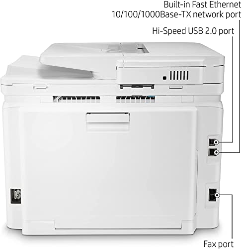 HP Color Laserjet Pro MFP M283cdw All-in-One Wireless Laser Printer, White - Print Scan Copy Fax - 22 ppm, 600 x 600 dpi, 8.5 x 14, 50-Sheet ADF, Auto Duplex Printing, Ethernet, Cbmoun Printer_Cable