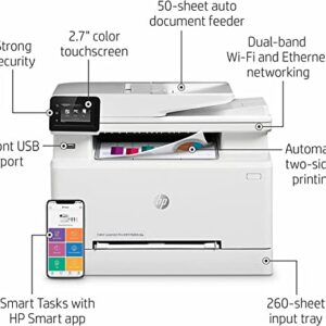 HP Color Laserjet Pro MFP M283cdw All-in-One Wireless Laser Printer, White - Print Scan Copy Fax - 22 ppm, 600 x 600 dpi, 8.5 x 14, 50-Sheet ADF, Auto Duplex Printing, Ethernet, Cbmoun Printer_Cable