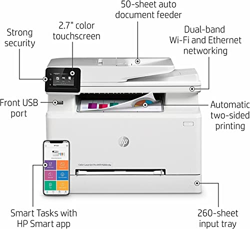 HP Color Laserjet Pro MFP M283cdw All-in-One Wireless Laser Printer, White - Print Scan Copy Fax - 22 ppm, 600 x 600 dpi, 8.5 x 14, 50-Sheet ADF, Auto Duplex Printing, Ethernet, Cbmoun Printer_Cable