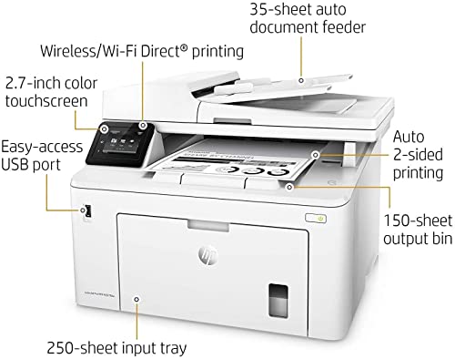 HP Laserjet Pro MFP M227fdw Wireless Monochrome All-in-One Laser Printer, Mobile Print&Copy&Scan&Fax, 1200x1200 dpi, 30ppm, Auto Duplex Print, 2.7" Color TS, Wi-Fi, Ethernet, Lanbertent Printer Cable