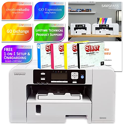 Sawgrass UHD SG500 Sublimation Printer Starter Bundle with Easysubli Ink Set, 300 Sheets of Sublimation Paper, Tape, & Blanks
