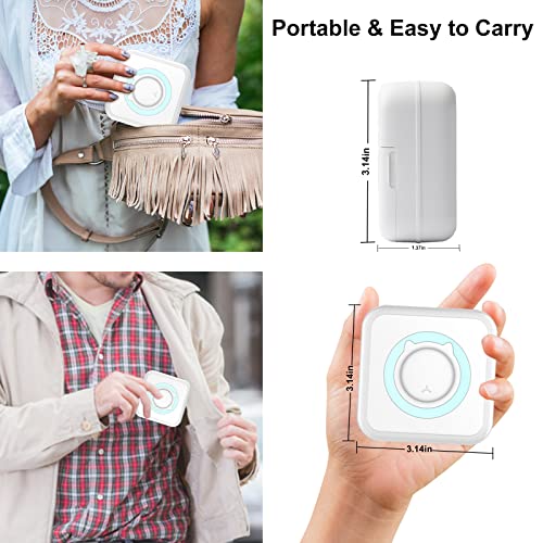 Carpower Mini Printer Portable, Pocket Thermal Printer with 7 Rolls Paper, Bluetooth Wireless Instant Printer for Picture Receipt Label Note Inkless Printing