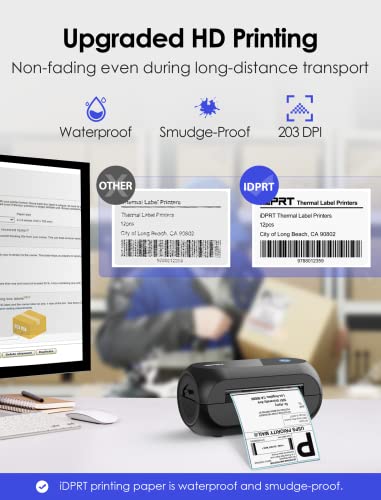 iDPRT Shipping Label Printer, 4×6 Thermal Label Printer for Shipping Packages, Desktop Label Maker w/HD & High-Speed Printing, Compatible with UPS, USPS, Shopify, Amazon, Ebay