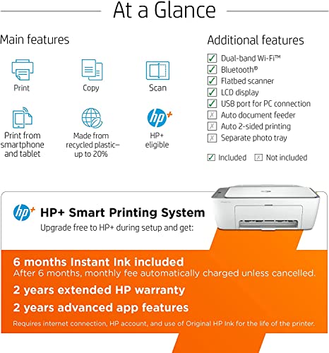 Bools H-P DeskJet 275Series Wireless Color All-in-One Printer Connects with Wi-Fi & USB, and with A USB Printer Cable