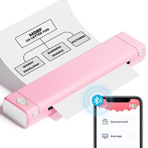 portable printers wireless for travel – bluetooth thermal mobile printer portable – m08f portable wireless printer support 8.5″ x 11″ us letter, small portable printer for laptop & phone, office,pink