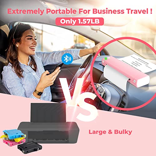 Portable Printers Wireless for Travel - Bluetooth Thermal Mobile Printer Portable - M08F Portable Wireless Printer Support 8.5" X 11" US Letter, Small Portable Printer for Laptop & Phone, Office,Pink