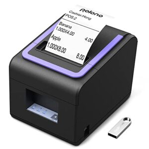 polono receipt printer, 3 1/8″ 80mm pl330 thermal receipt printer, 300mm/s pos receipt printer with auto-cutter for cash drawer/esc/pos, pos printer compatible with windows mac os ethernet serial usb
