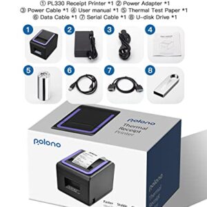 POLONO Receipt Printer, 3 1/8" 80mm PL330 Thermal Receipt Printer, 300mm/s POS Receipt Printer with Auto-Cutter for Cash Drawer/ESC/POS, POS Printer Compatible with Windows MAC OS Ethernet Serial USB