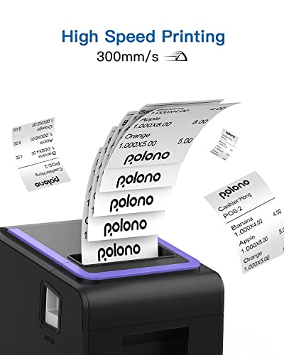 POLONO Receipt Printer, 3 1/8" 80mm PL330 Thermal Receipt Printer, 300mm/s POS Receipt Printer with Auto-Cutter for Cash Drawer/ESC/POS, POS Printer Compatible with Windows MAC OS Ethernet Serial USB
