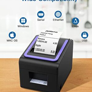 POLONO Receipt Printer, 3 1/8" 80mm PL330 Thermal Receipt Printer, 300mm/s POS Receipt Printer with Auto-Cutter for Cash Drawer/ESC/POS, POS Printer Compatible with Windows MAC OS Ethernet Serial USB