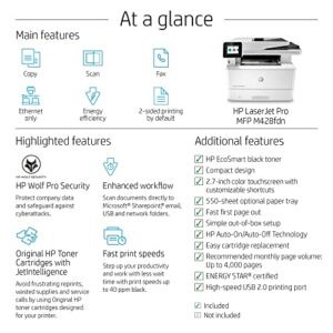 HP Laserjet Pro MFP M428fdn Monochrome Laser All-in-One Printer, Print Scan Copy Fax, Automatic 2-Sided Printing, 40 ppm, 250-sheet, 1200 x 1200 dpi, 512 MB, Bundle with JAWFOAL Printer Cable