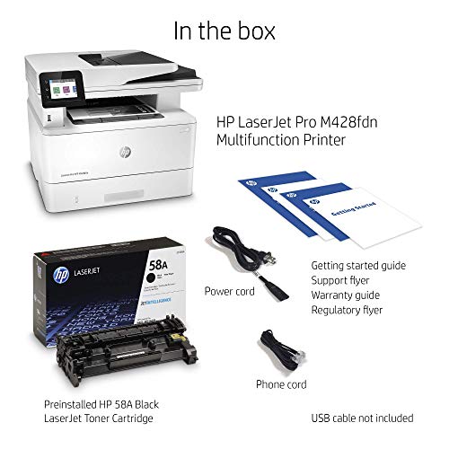 HP Laserjet Pro MFP M428fdn Monochrome Laser All-in-One Printer, Print Scan Copy Fax, Automatic 2-Sided Printing, 40 ppm, 250-sheet, 1200 x 1200 dpi, 512 MB, Bundle with JAWFOAL Printer Cable