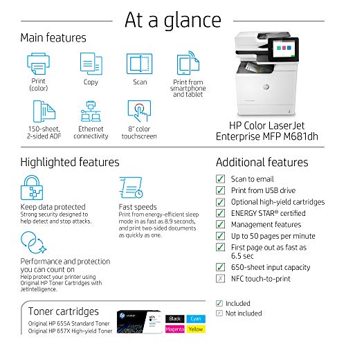 HP Color Laserjet Enterprise MFP M681dh Duplex Printer (J8A10A)