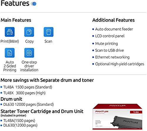 All in One Multifunction Laser Printer Scanner Copier Wireless Monochrome Black and White Printers with USB Cable Home Office - Print Copy Scan (High Speed Up to 33 ppm)